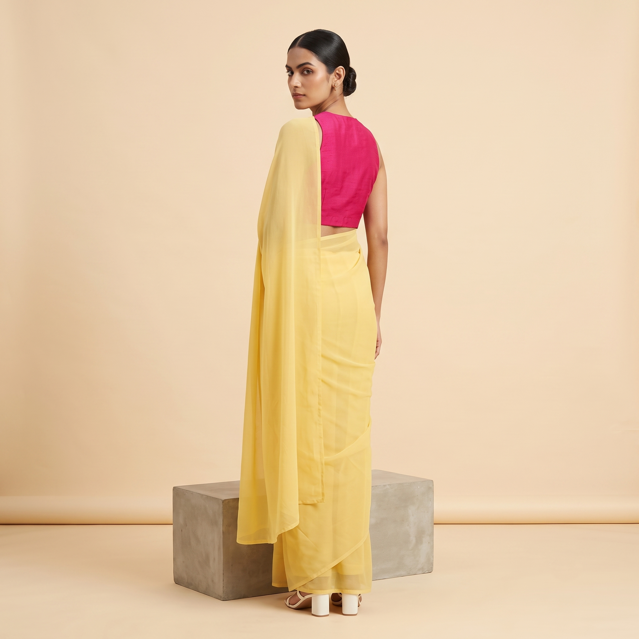 Plain Premium Georgette Saree in Yellow Colour
