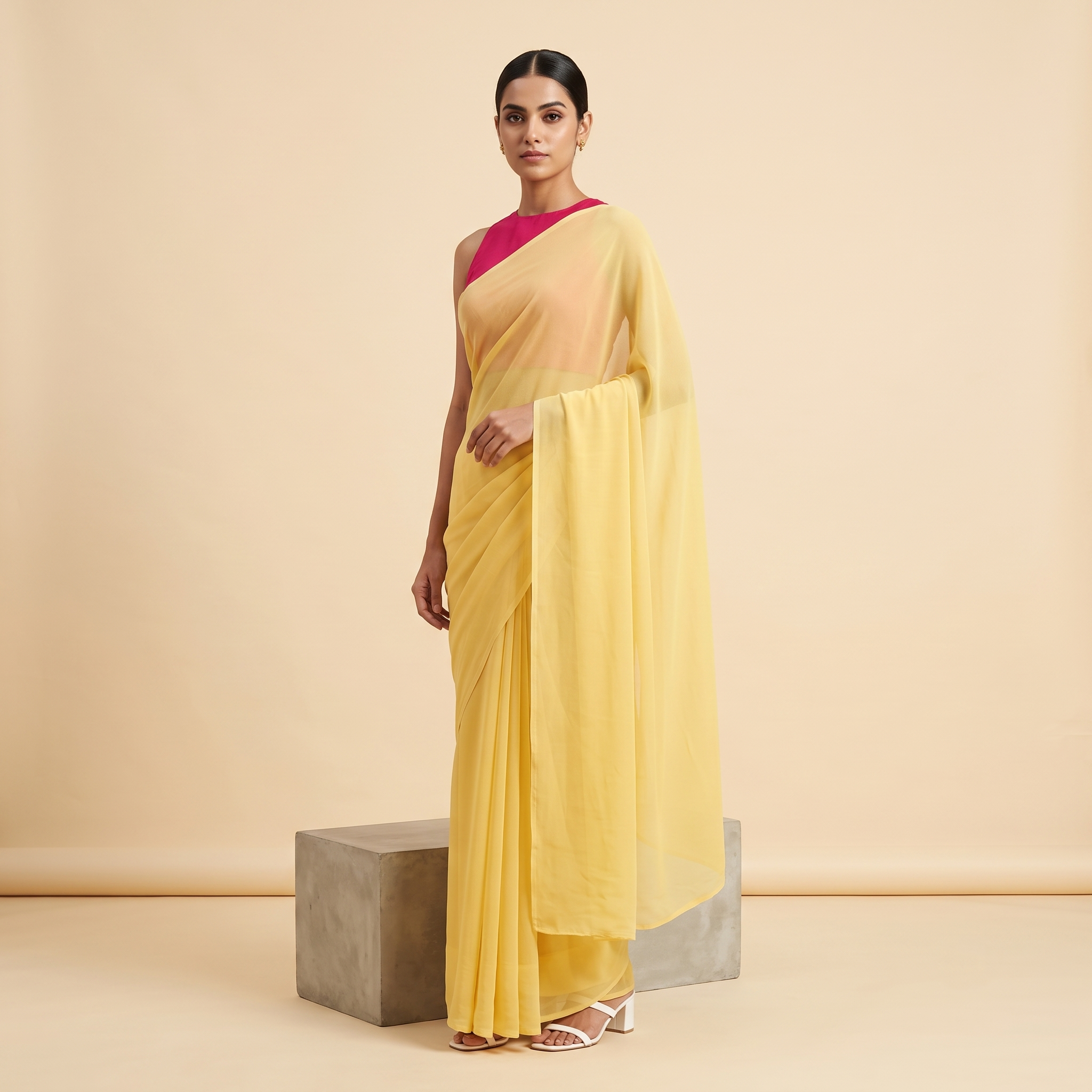 Plain Premium Georgette Saree in Yellow Colour