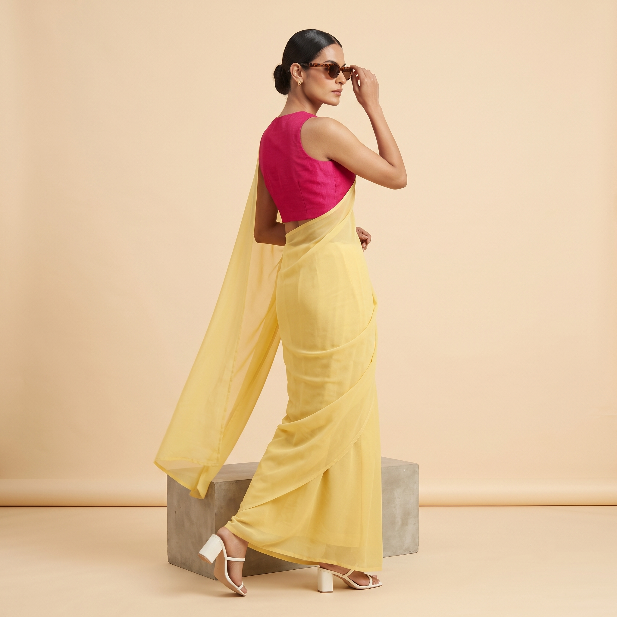Plain Premium Georgette Saree in Yellow Colour