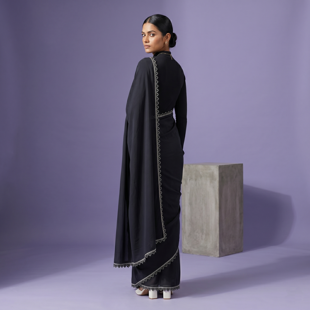Georgette Silk Saree with Black Border