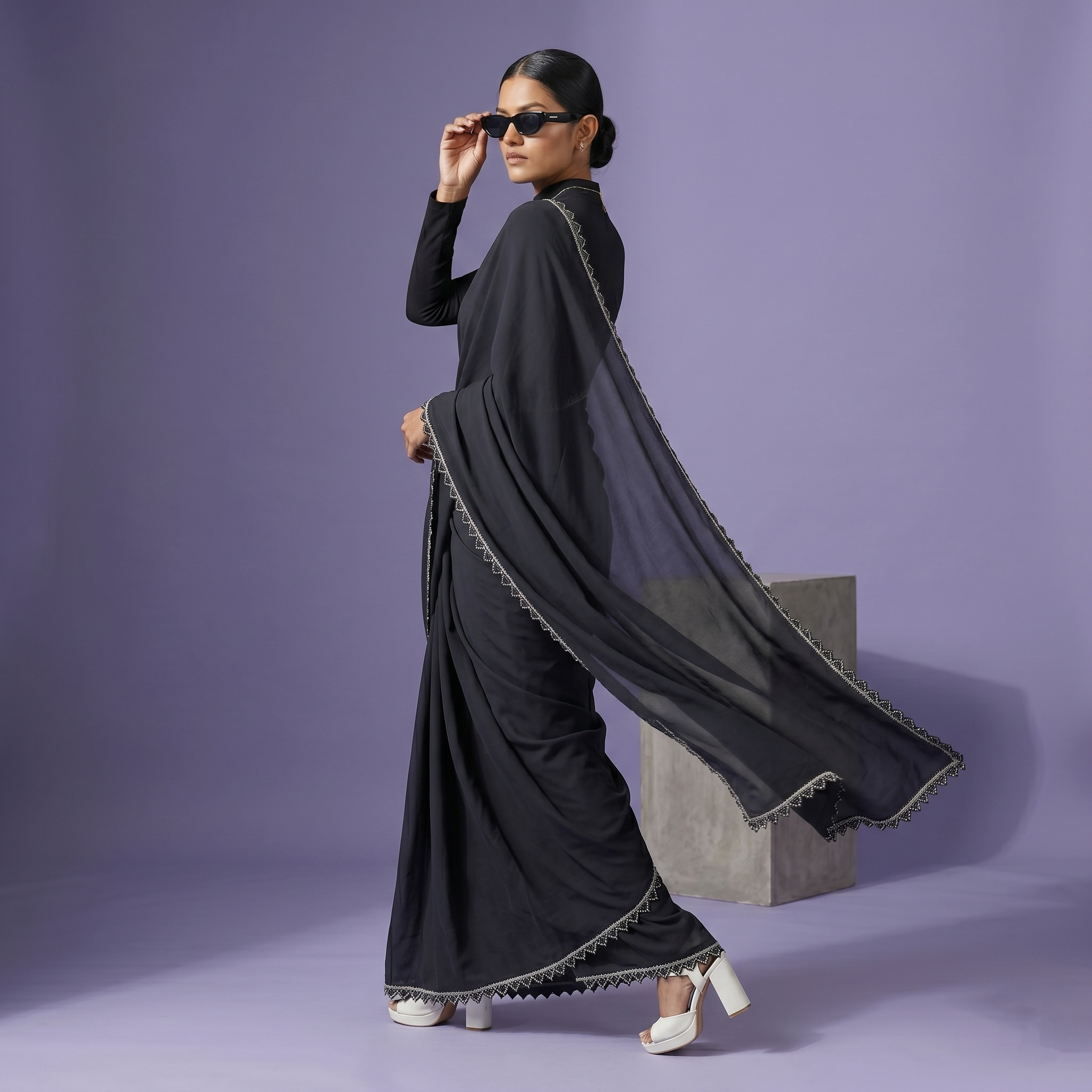 Georgette Silk Saree with Black Border