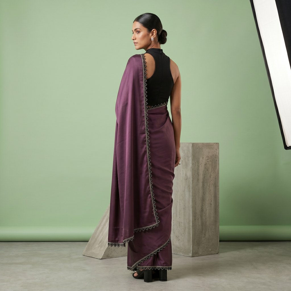 Georgette Silk Dark Lavender Saree with Black Border