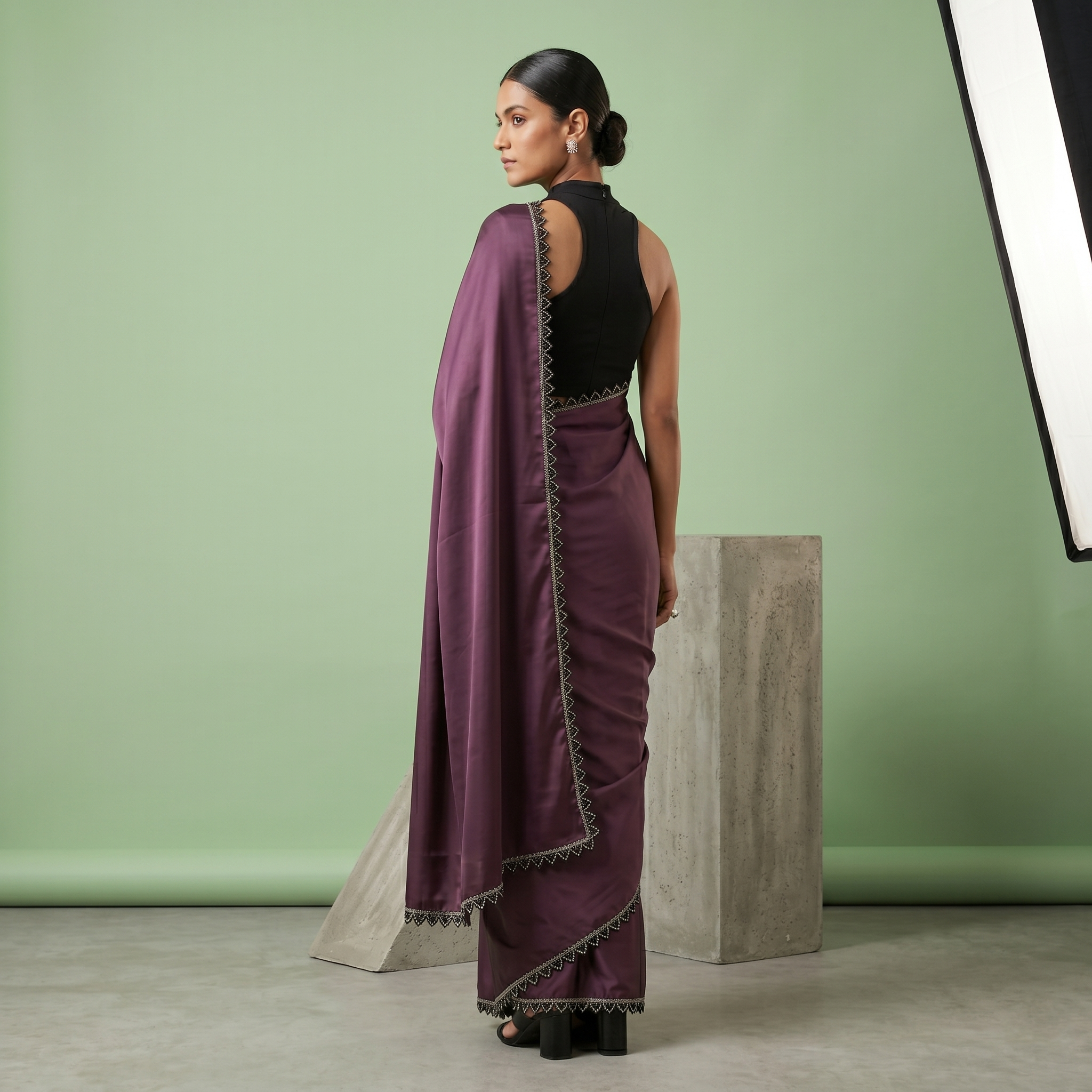 Georgette Silk Dark Lavender Saree with Black Border