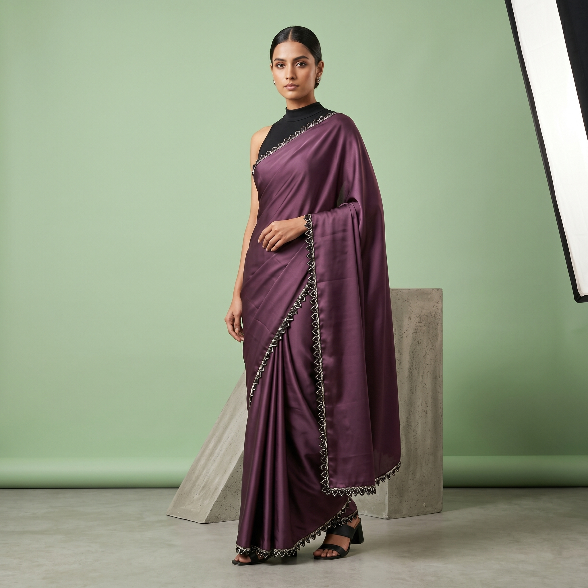 Georgette Silk Dark Lavender Saree with Black Border