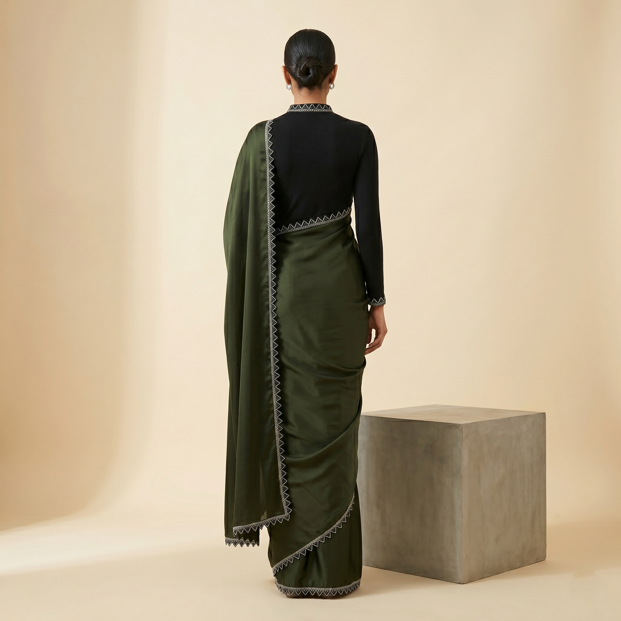 Georgette Silk Henna Green Saree with Black Border