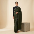 Georgette Silk Henna Green Saree with Black Border