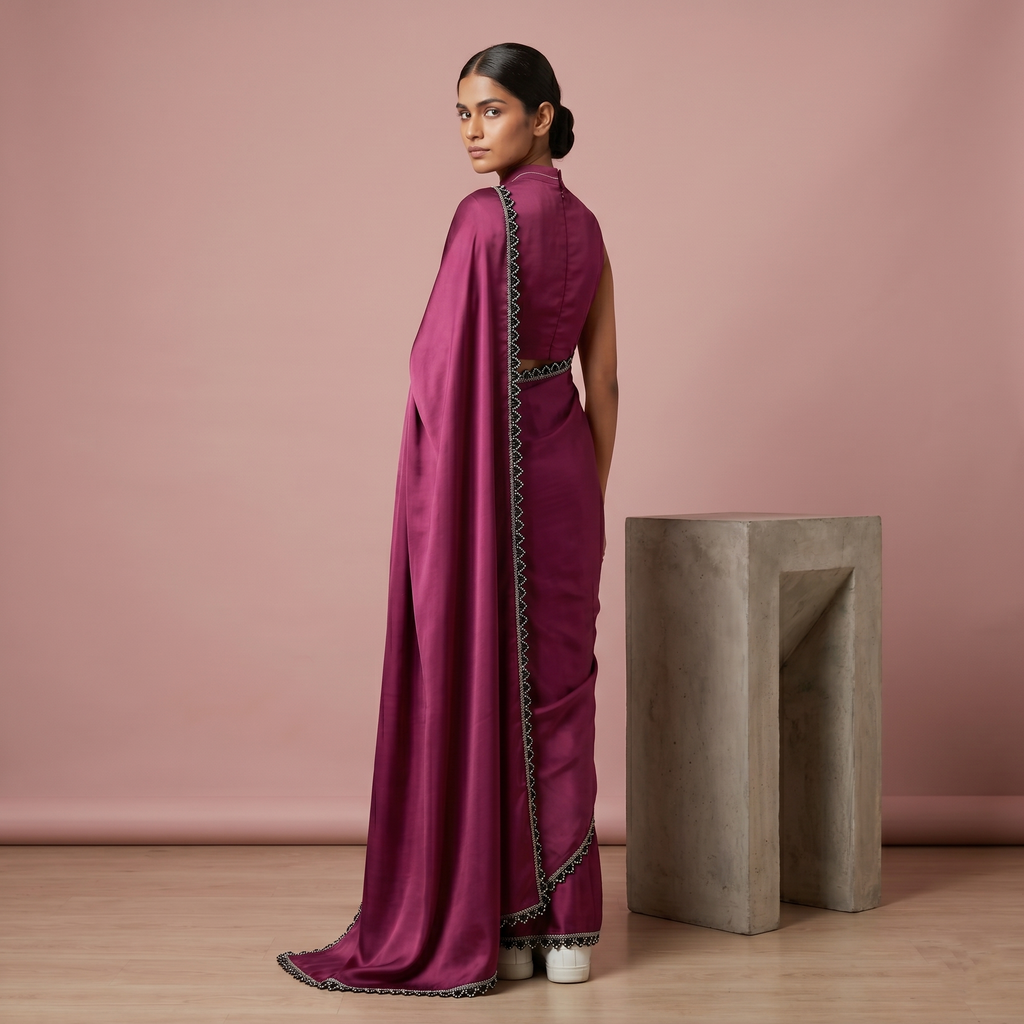 Georgette Silk Light Burgundy Saree with Black Border