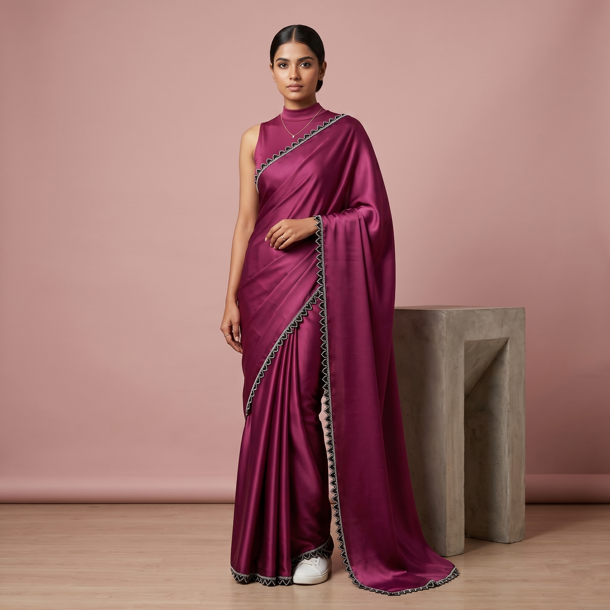 Georgette Silk Light Burgundy Saree with Black Border
