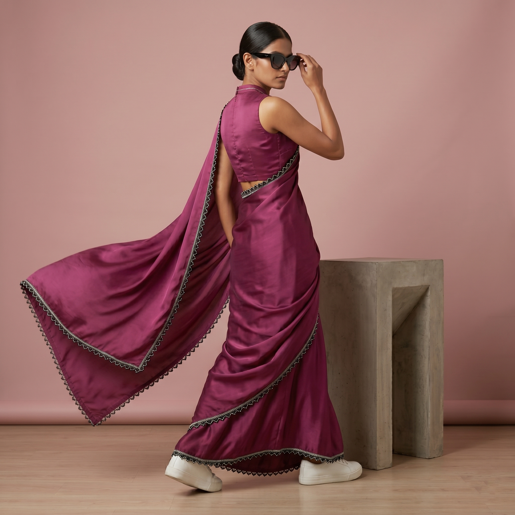 Georgette Silk Light Burgundy Saree with Black Border