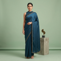 Georgette Silk Teal Blue Saree with Black Border