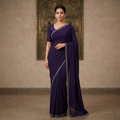 Georgette Silk Wine Saree with Black Border
