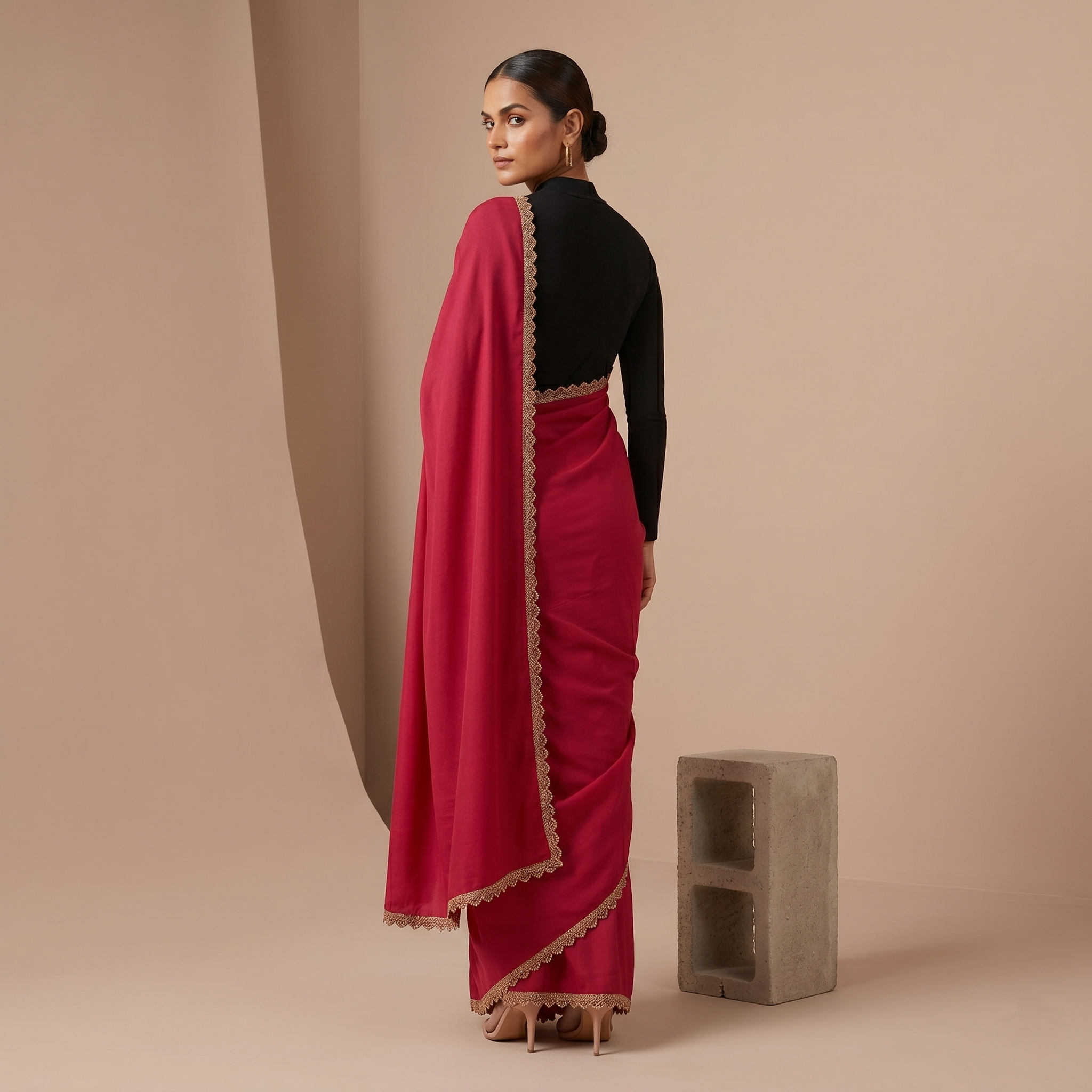 Georgette Silk Pink Saree with Rose Gold Border