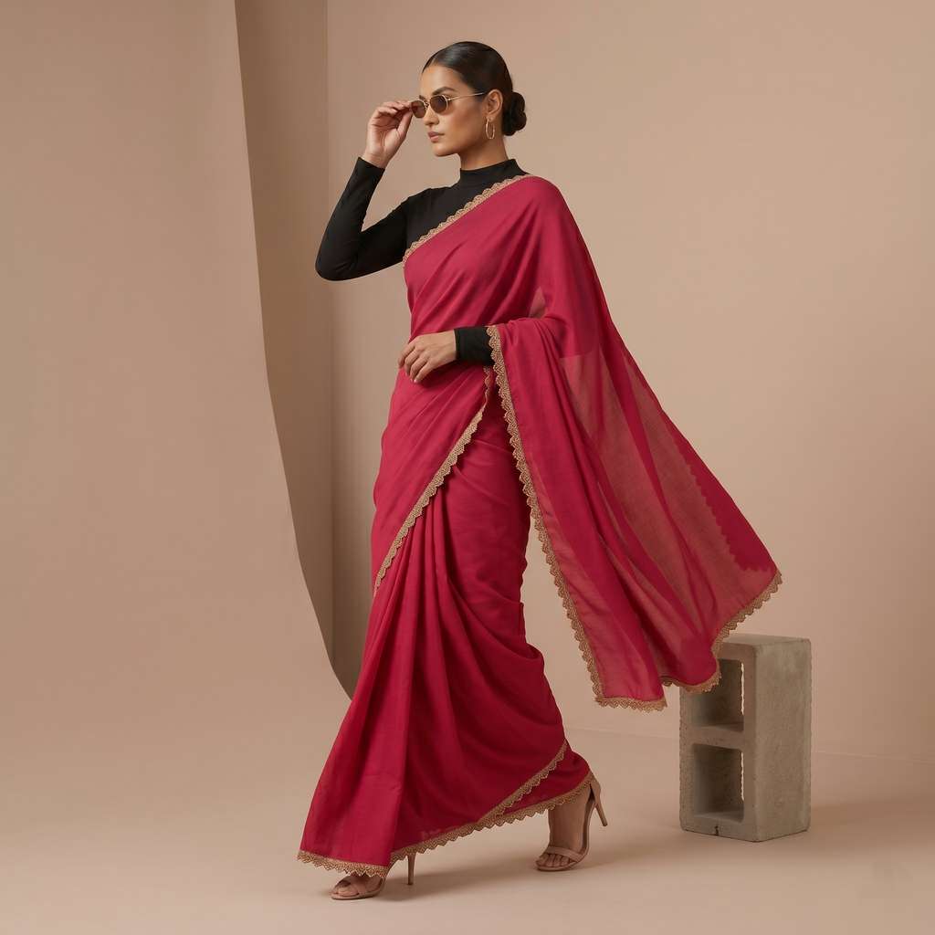 Georgette Silk Pink Saree with Rose Gold Border