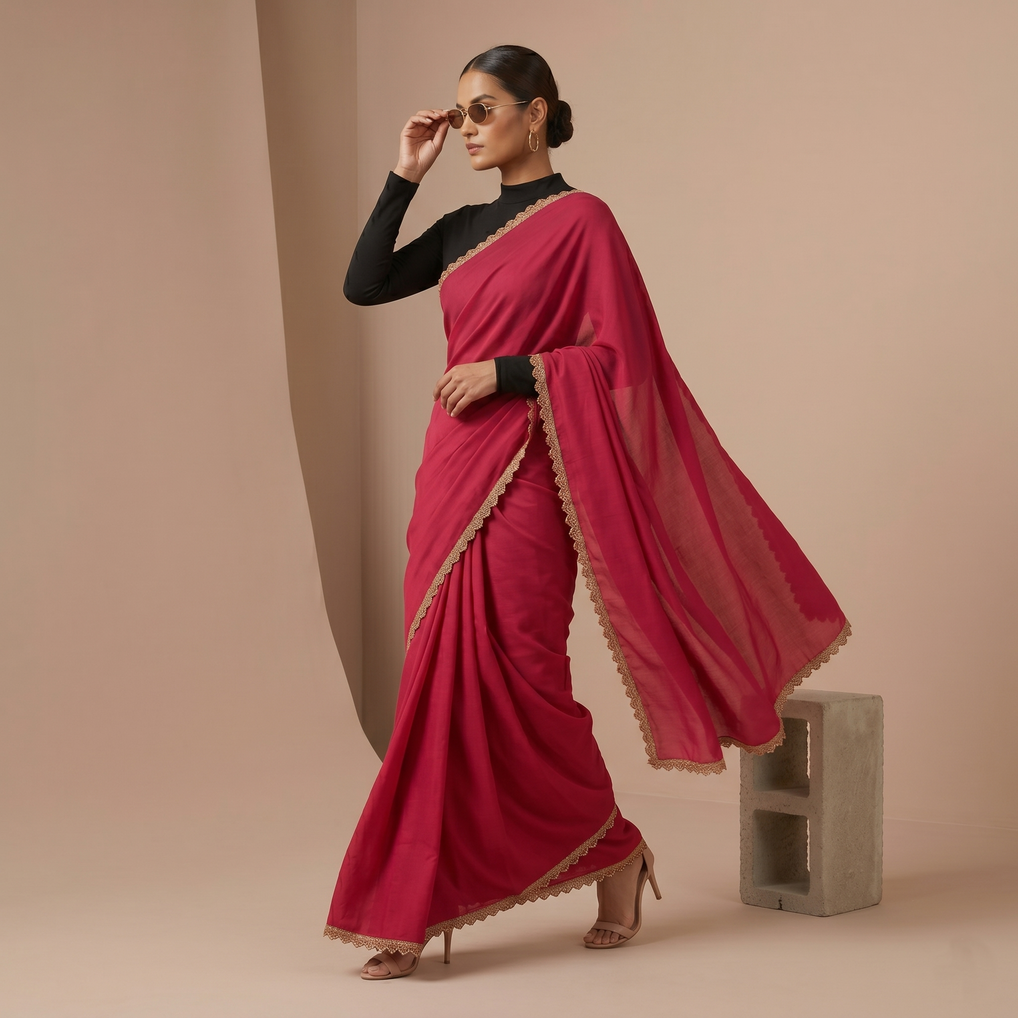 Georgette Silk Pink Saree with Rose Gold Border