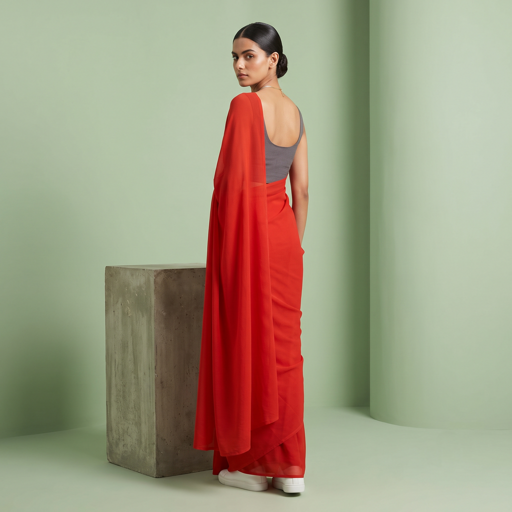 Plain Premium Georgette Saree in Red