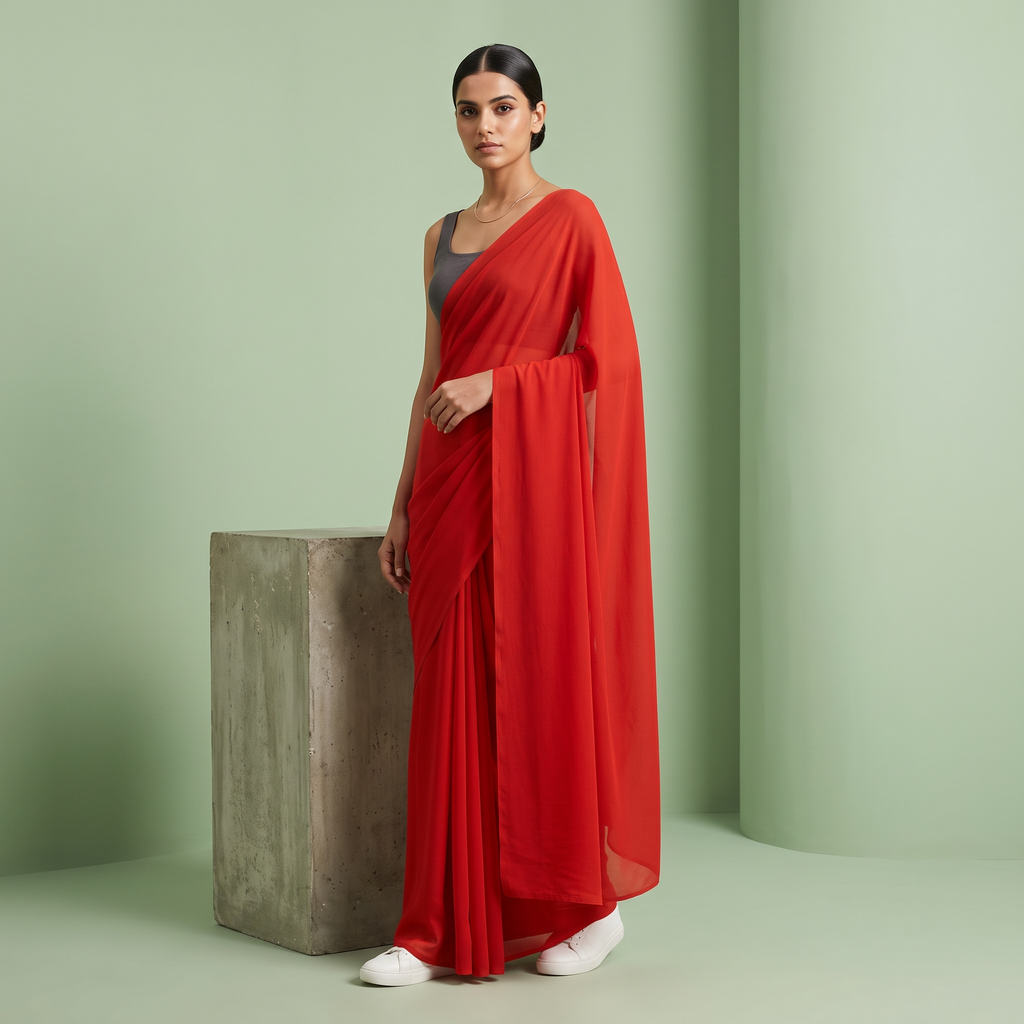 Plain Premium Georgette Saree in Red