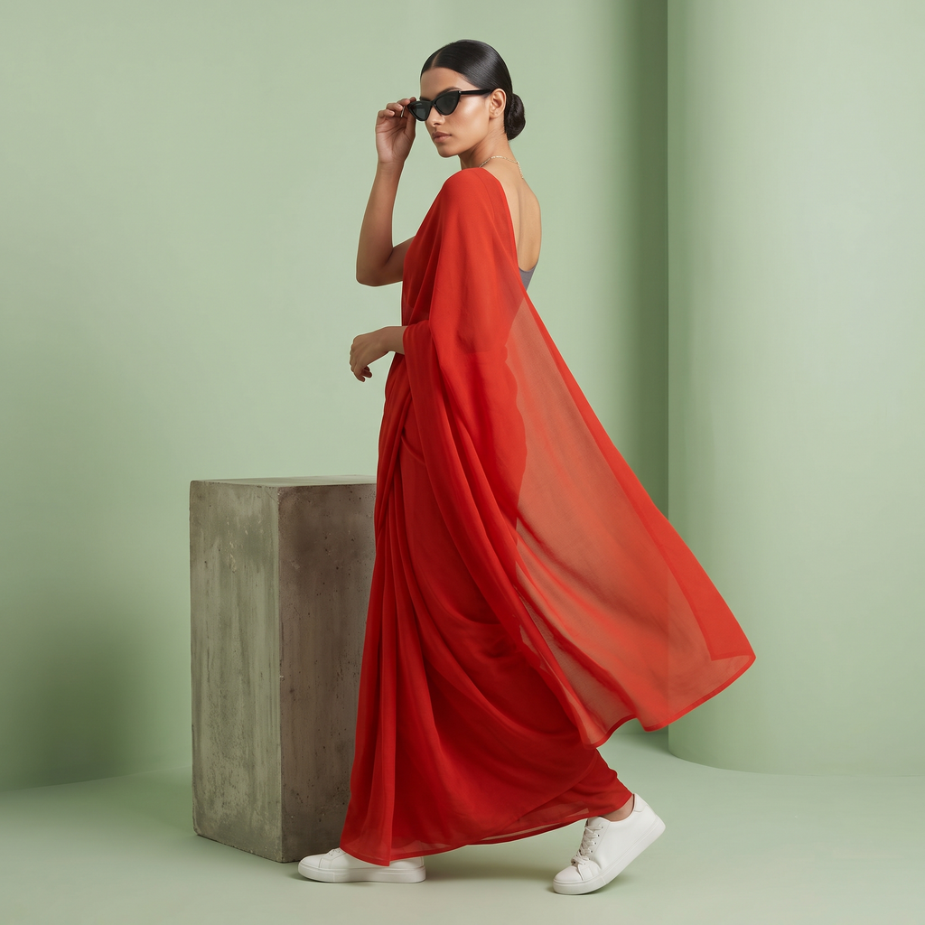 Plain Premium Georgette Saree in Red