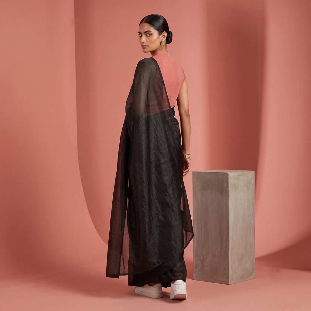Tissue Oraganza Saree in Black Colour