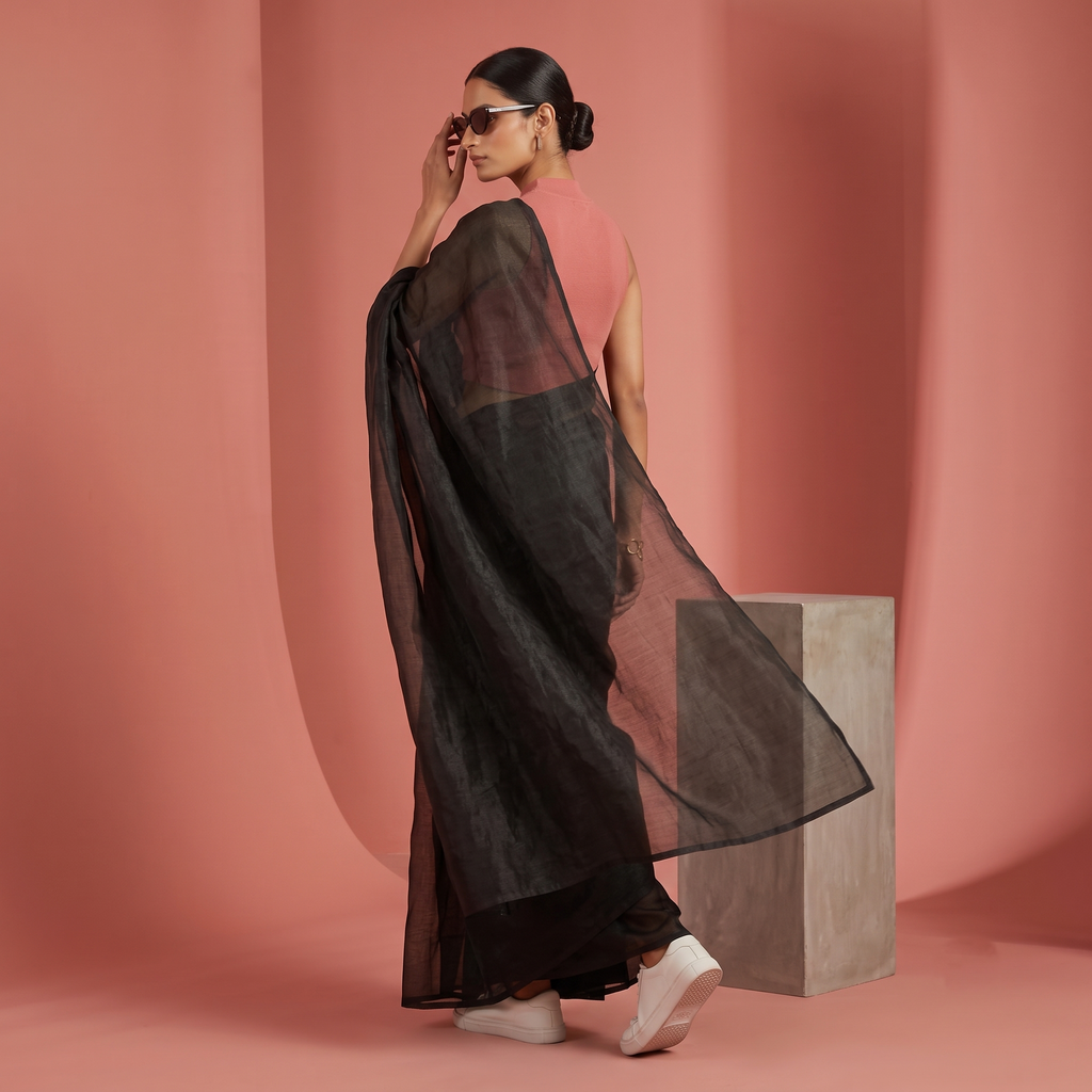 Tissue Oraganza Saree in Black Colour
