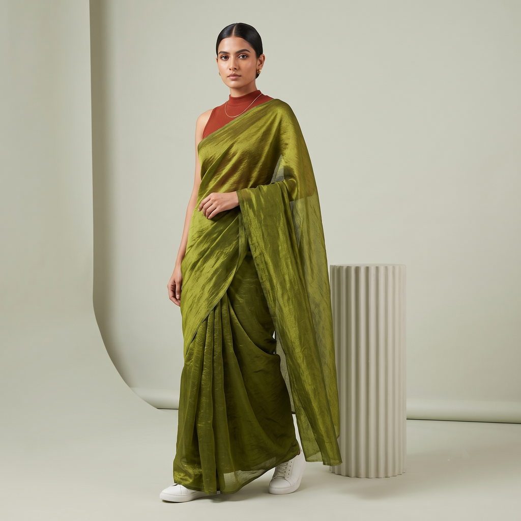 Tissue Oraganza Saree in Green Colour