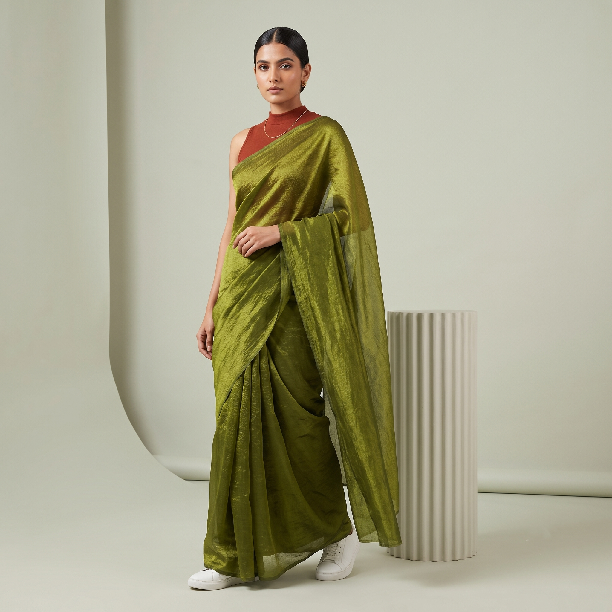 Tissue Oraganza Saree in Green Colour