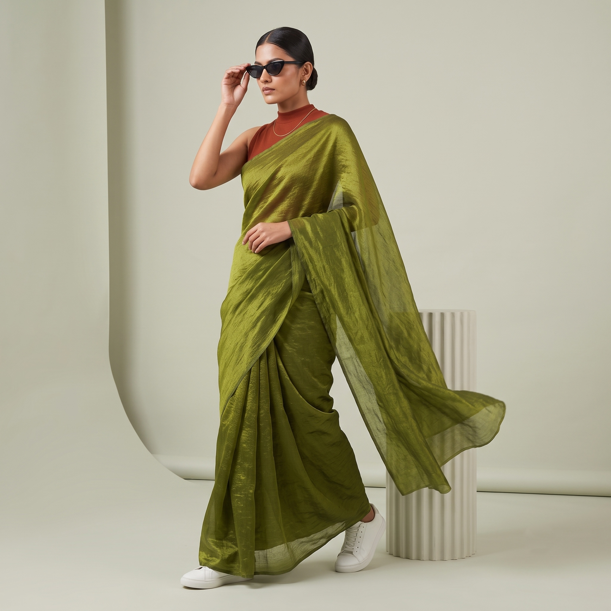 Tissue Oraganza Saree in Green Colour