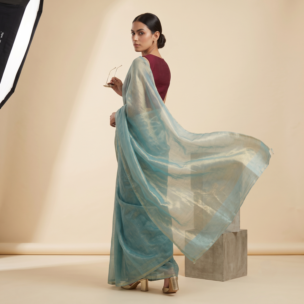 Tissue Oraganza Saree in Light Blue