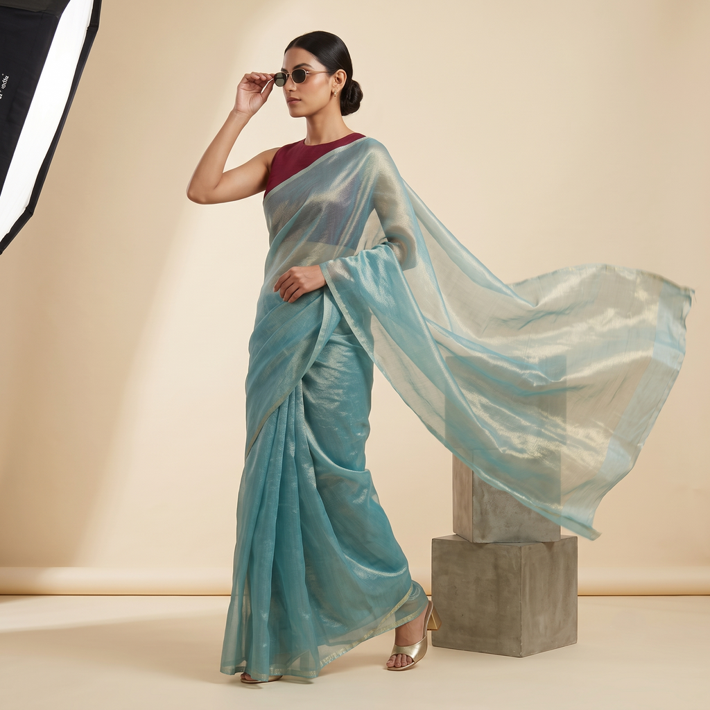 Tissue Oraganza Saree in Light Blue