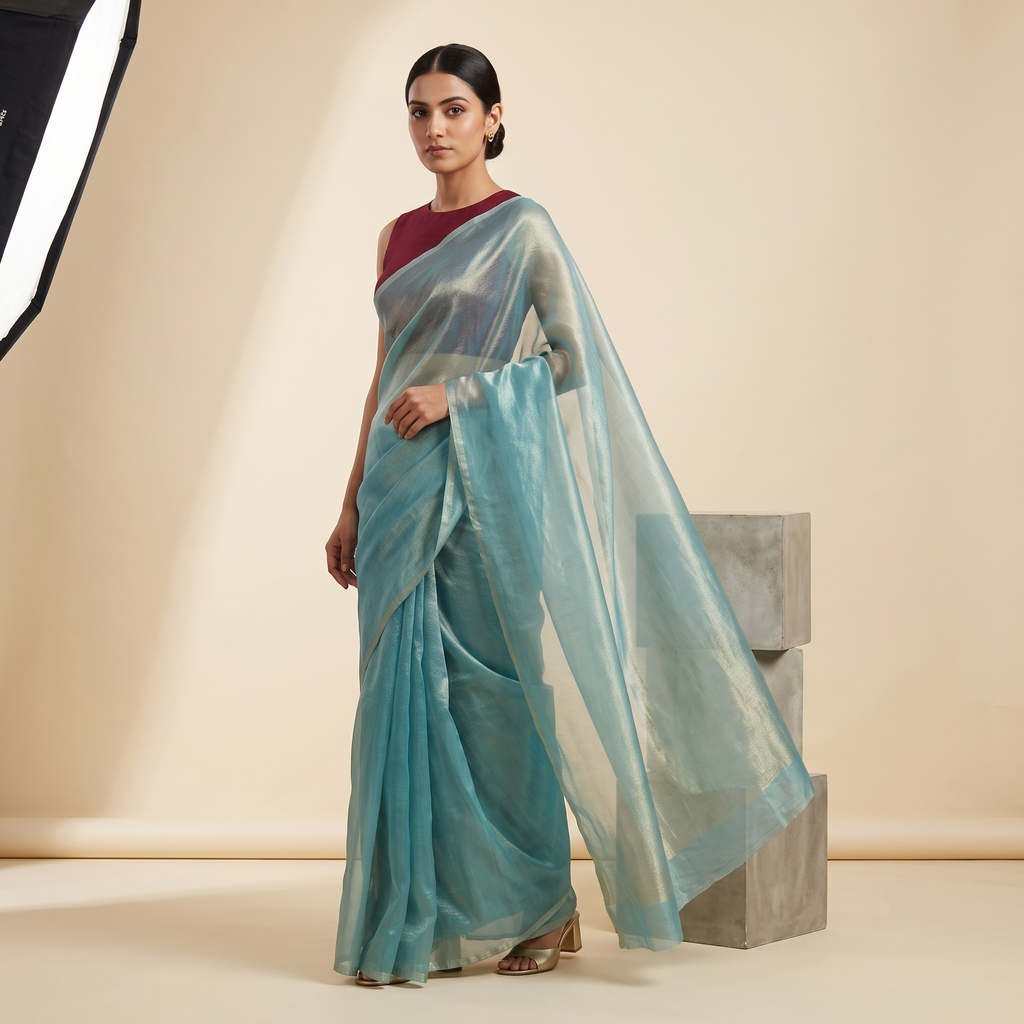 Tissue Oraganza Saree in Light Blue