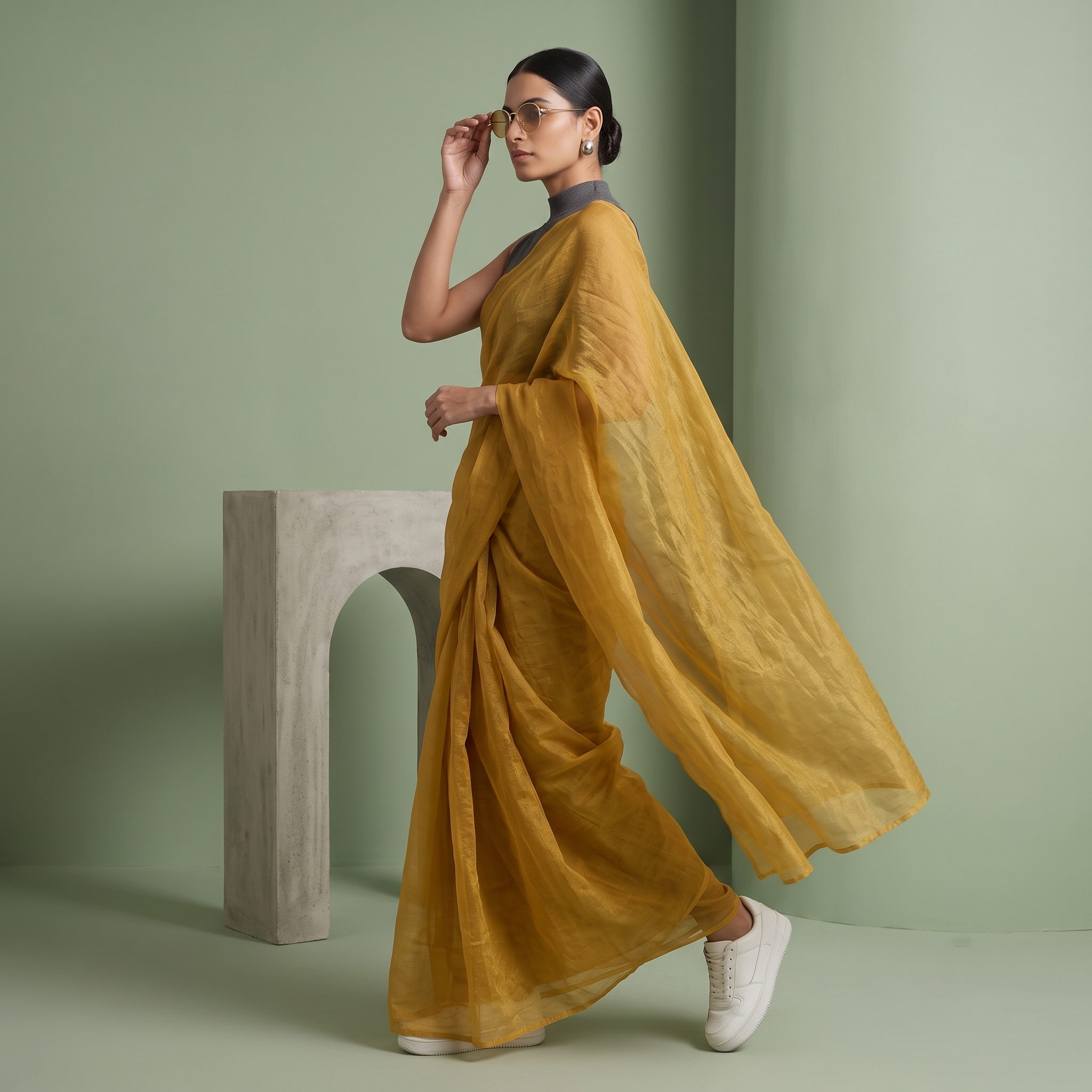 Tissue Oraganza Saree in Yellow Colour