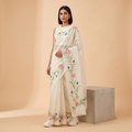 Hand Painted Soft Tissue Saree in Cream White Colour