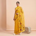 Hand Painted Soft Tissue Saree in Yellow Colour