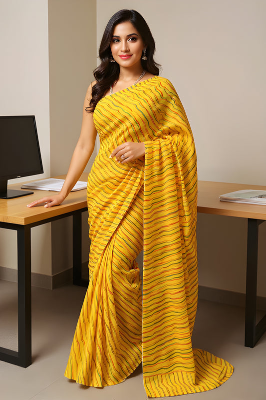 Printed Yellow Leheriya Saree