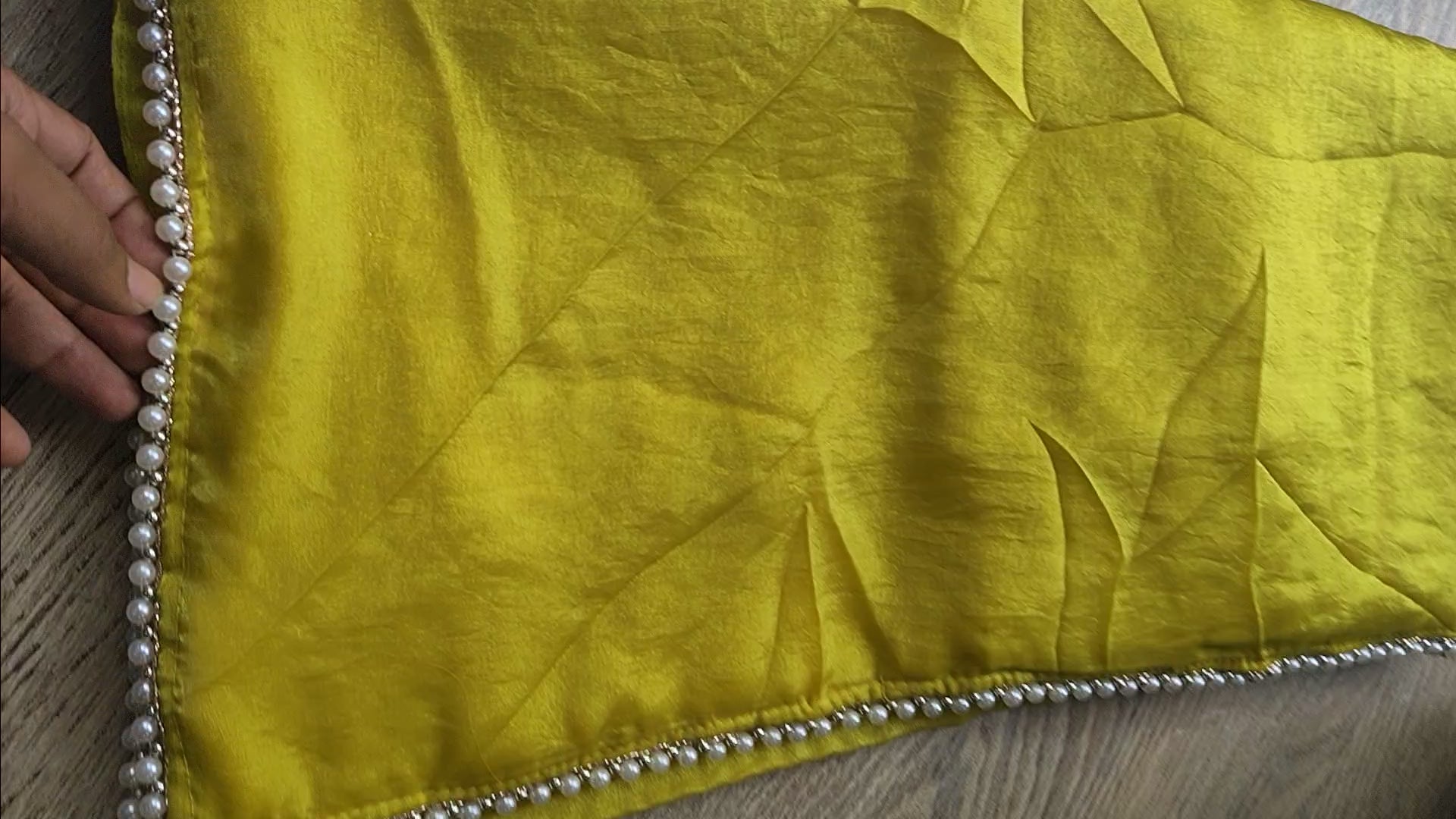 Lime Green Tissue Saree with Pearl Border