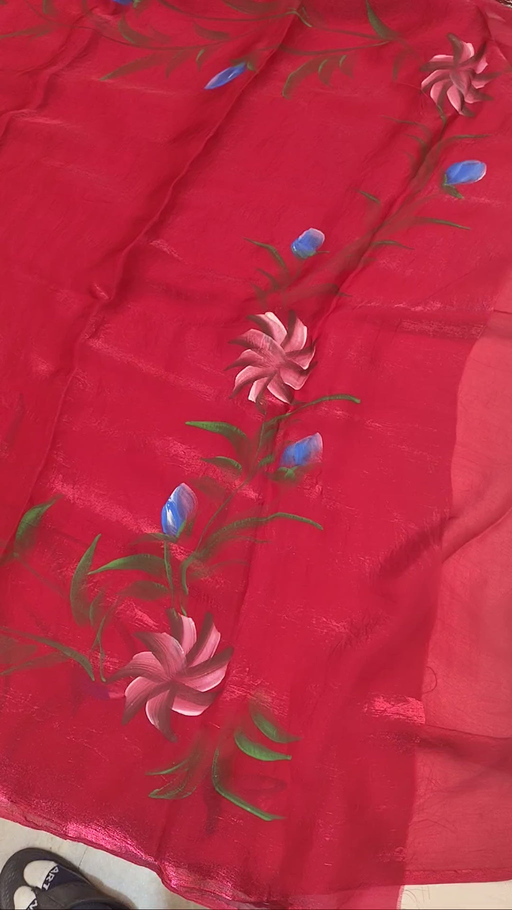 Hand Painted Soft Tissue Saree in Pink Colour