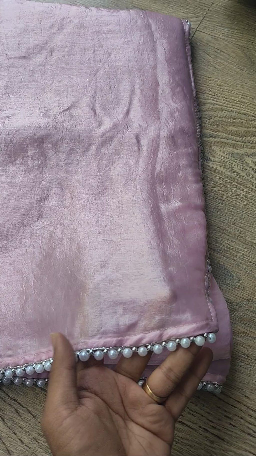 Pastel Light Pink Tissue Saree with Pearl Border