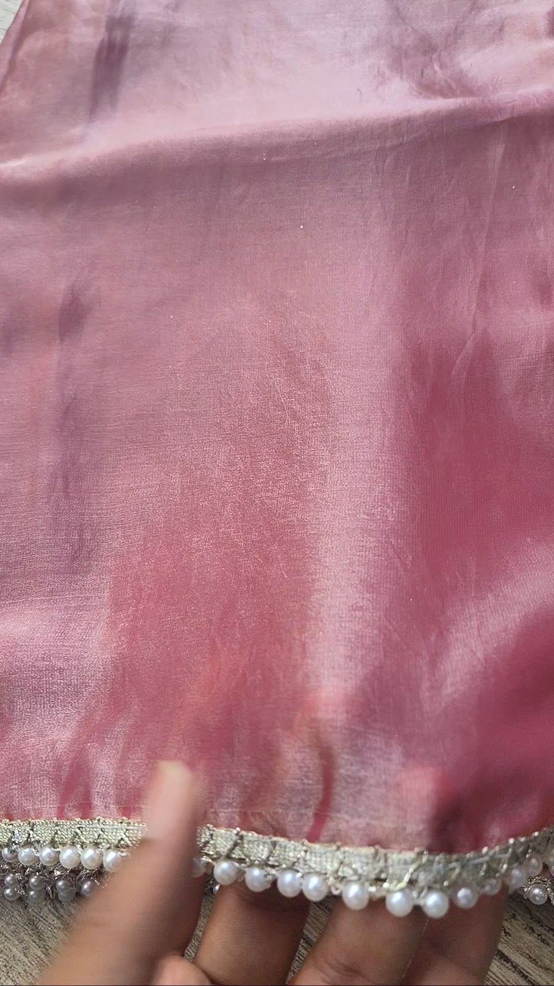 Onion Pink Tissue Sree with Pearl Border