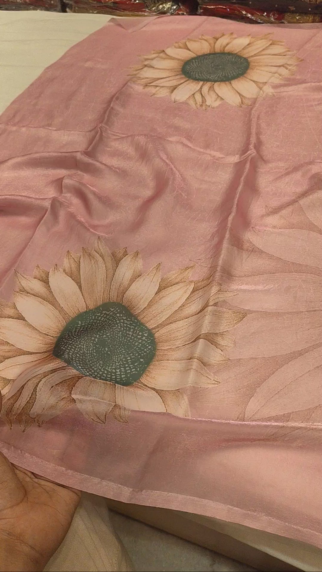 Digital Sunflower Printed Soft Tissue Organza Saree in Baby Pink Colour