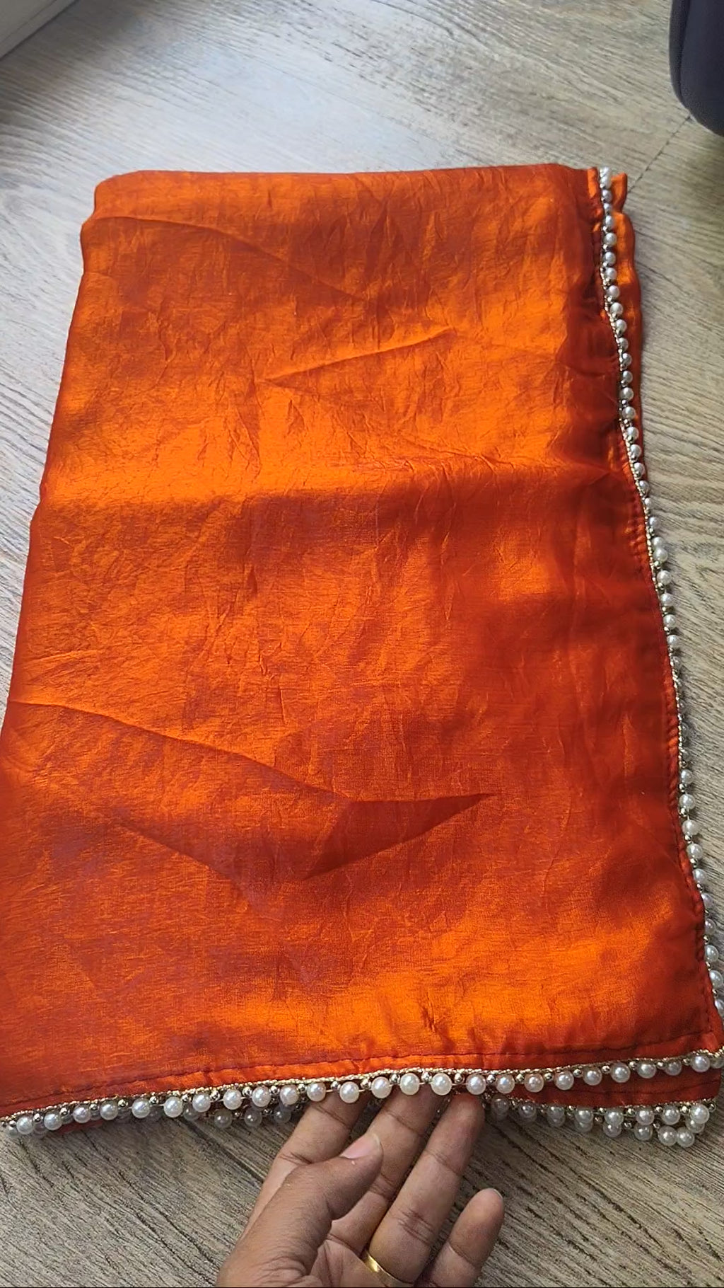 Rust Orange Tissue Saree with Pearl Border