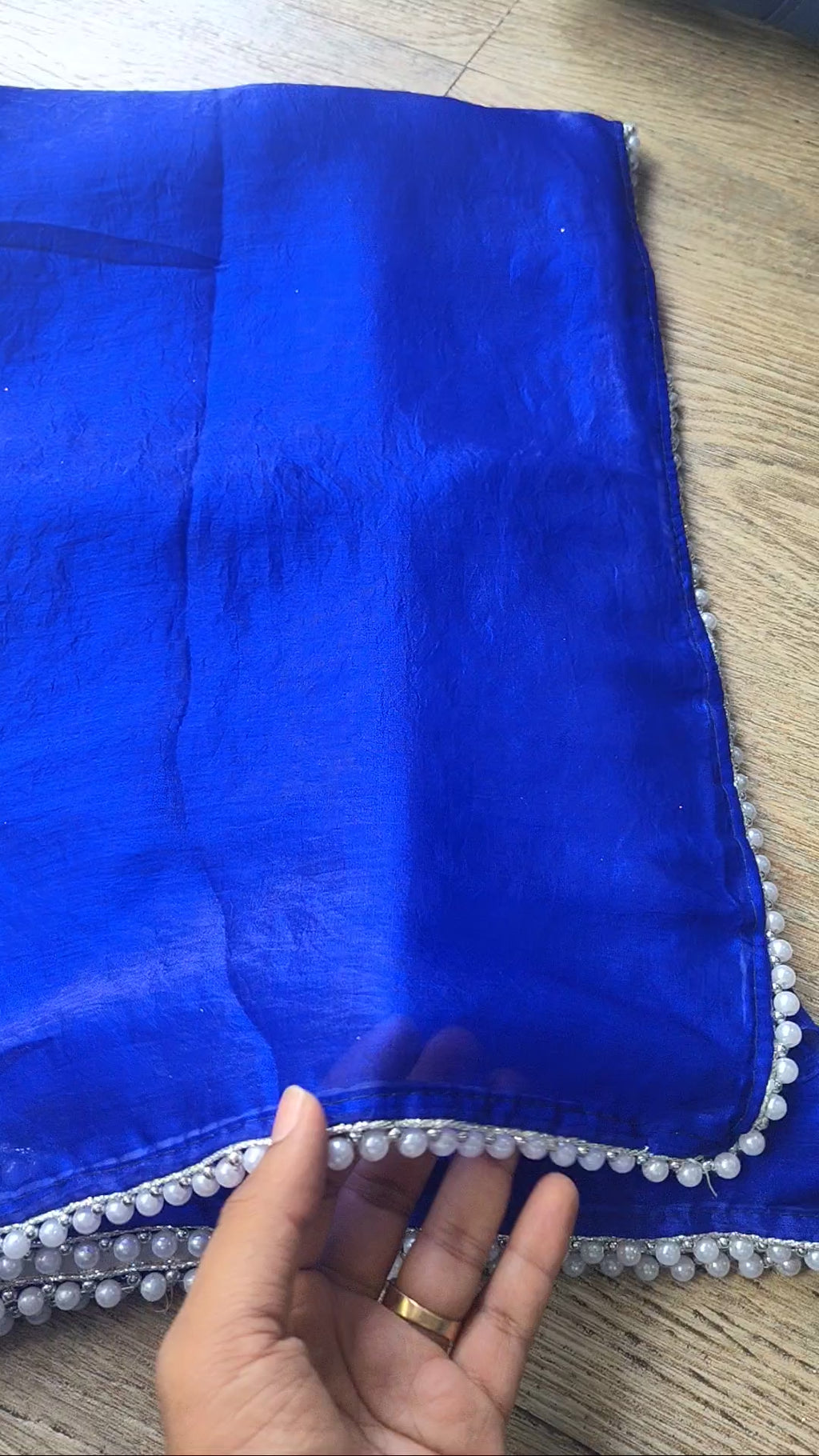 Blue Tissue Saree with Pearl Border