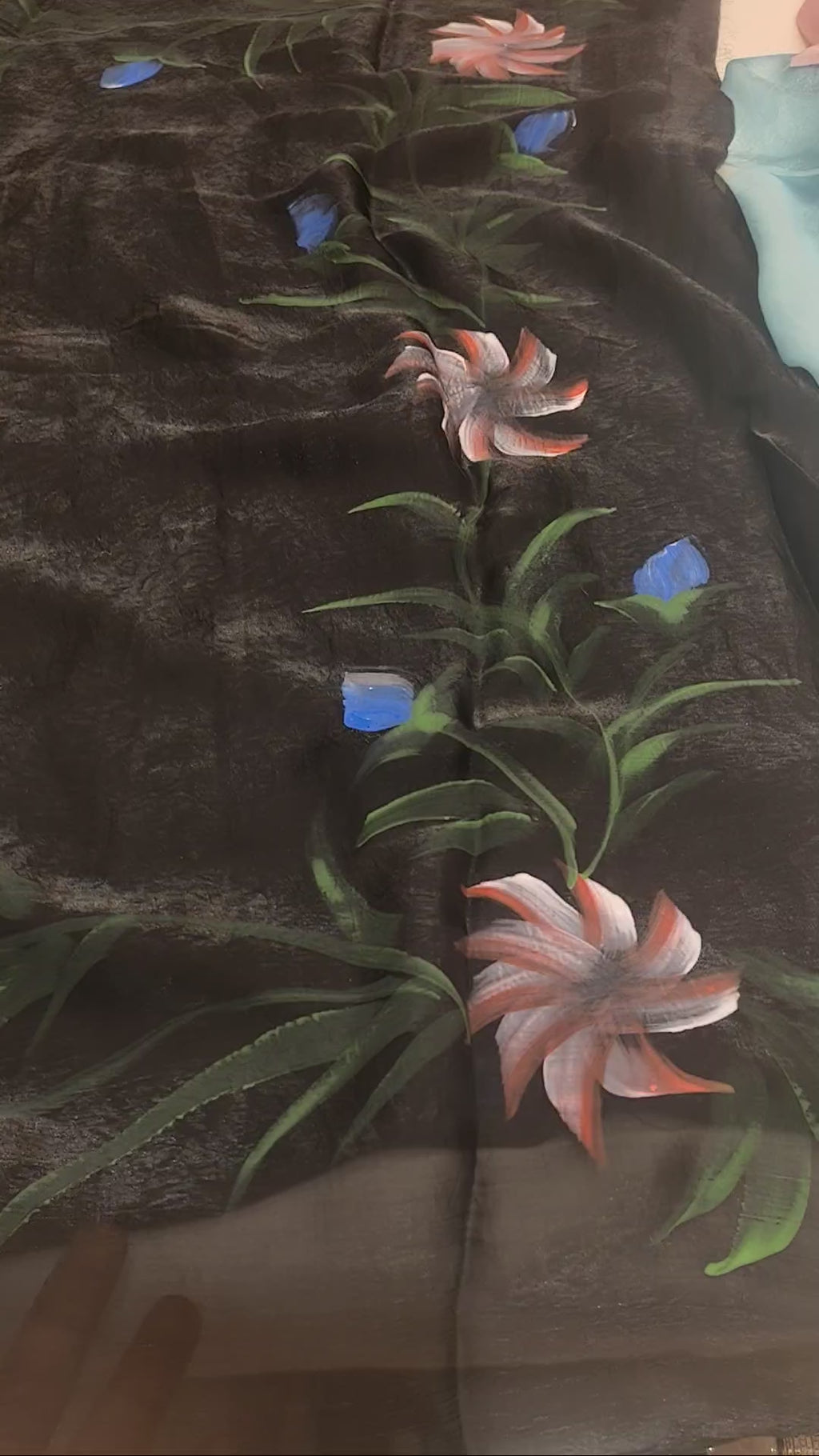 Hand Painted Soft Tissue Saree in Black Colour