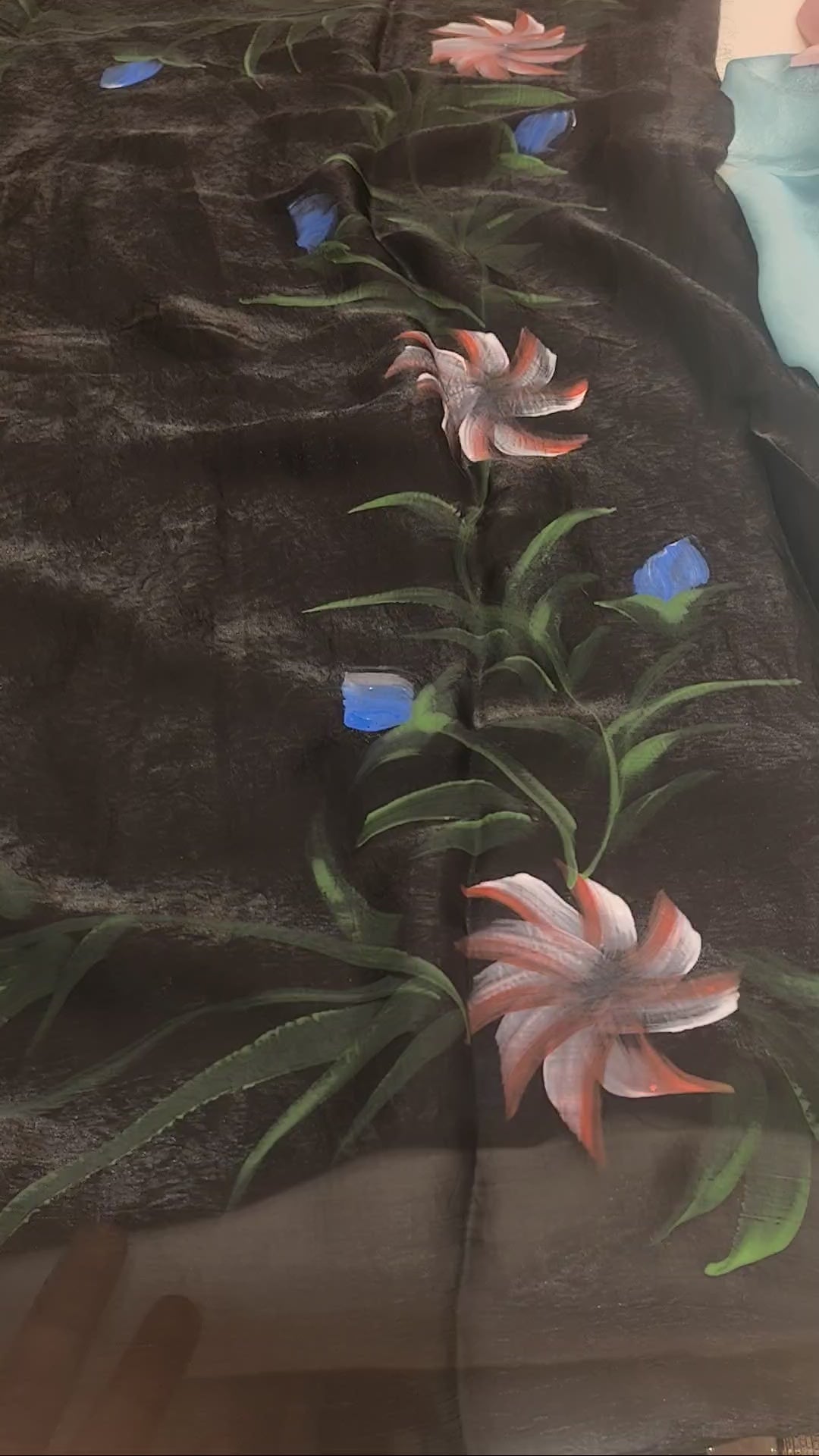 Hand Painted Soft Tissue Saree in Black Colour