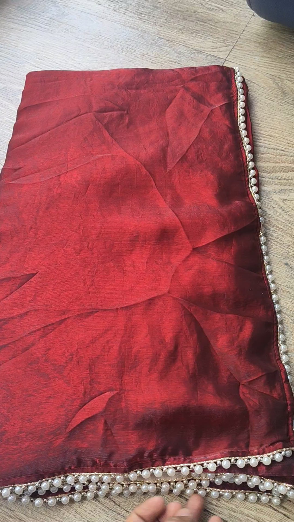 Maroon Tissue Saree with Pearl Border