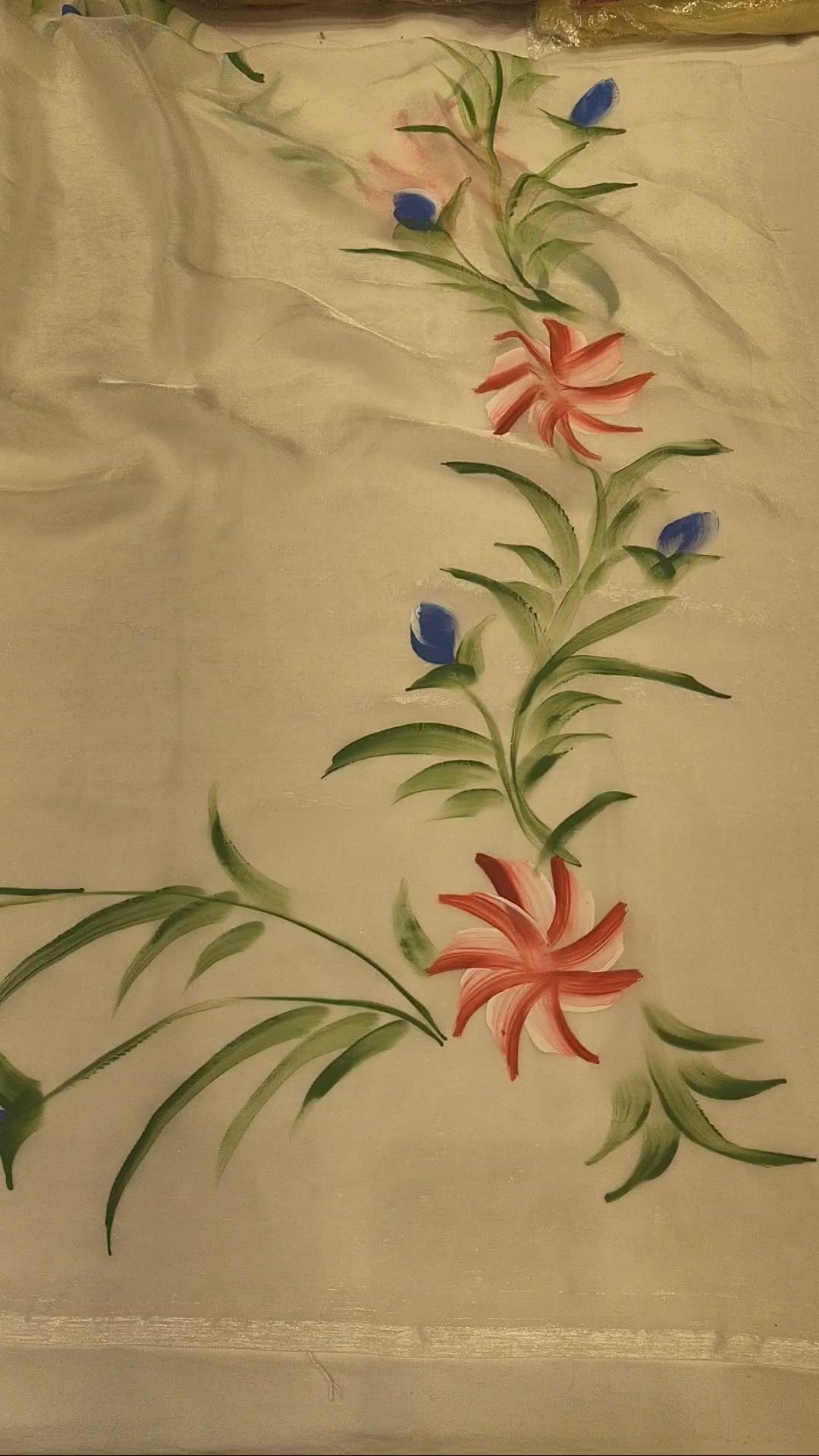 Hand Painted Soft Tissue Saree in Cream White Colour